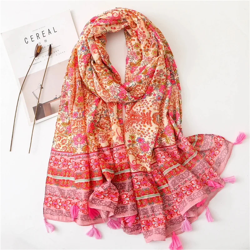 

Scarf Women Floral Viscose Scarf Print Soft Shawls and Wraps Pashmina Stole Bufandas Muslim Snood