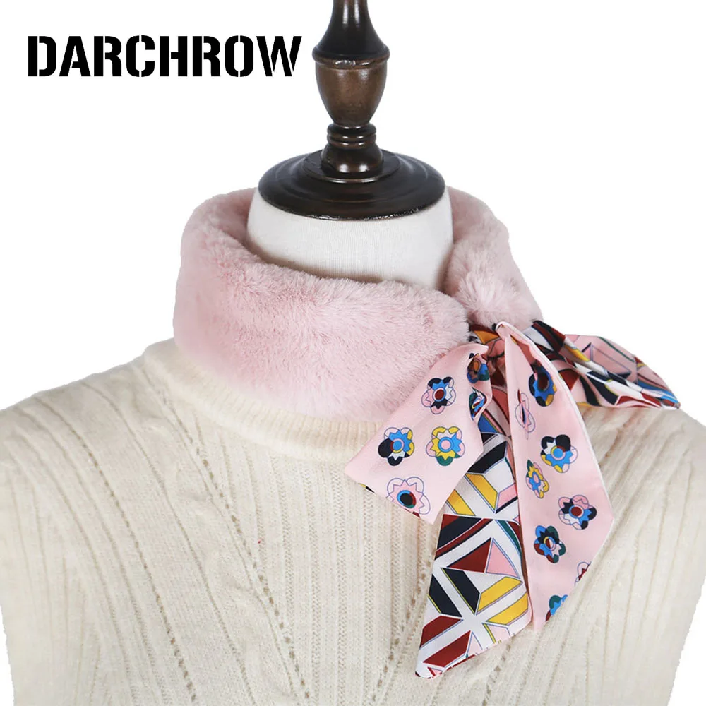 DARCHROW New Design Thick Fur Collar Scarf Faux Rabbit Fur Scarf Spring