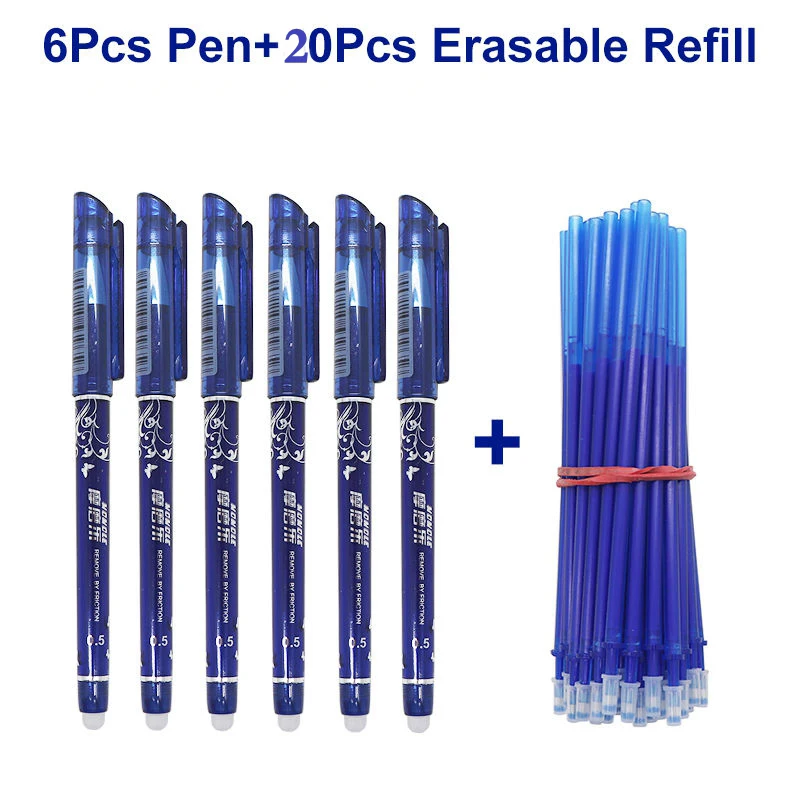 

6+20/12/50/Pcs/Set Erasable Pen Refill Rod 0.5mm Blue/Black/Red /ink Blue Magic Gel Pen for School Stationery Writing Tool Gift
