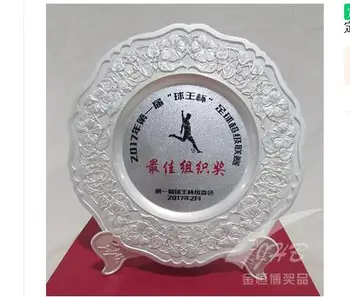

Flared flowers and gold award plate glorious souvenir alumni association sports event plate customized creativity World Cup
