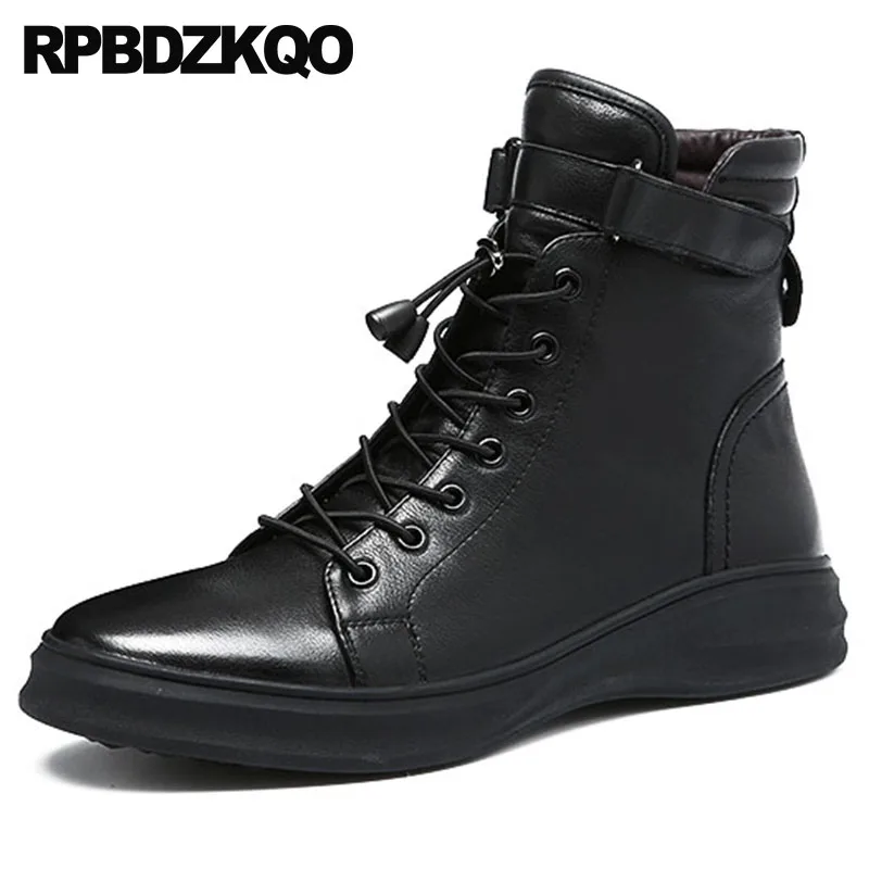 

Trainer Booties Thick Soled Wedge Fashion Sneakers High Top Zipper Sole Shoes Ankle Full Grain Leather Winter Men Boots With Fur