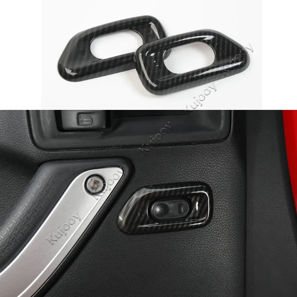 

For Jeep Wrangler 2010-2016 Car Door Central Control Lock Switch Button Cover Frame Decor Decal Trim Carbon Fiber Grain ABS