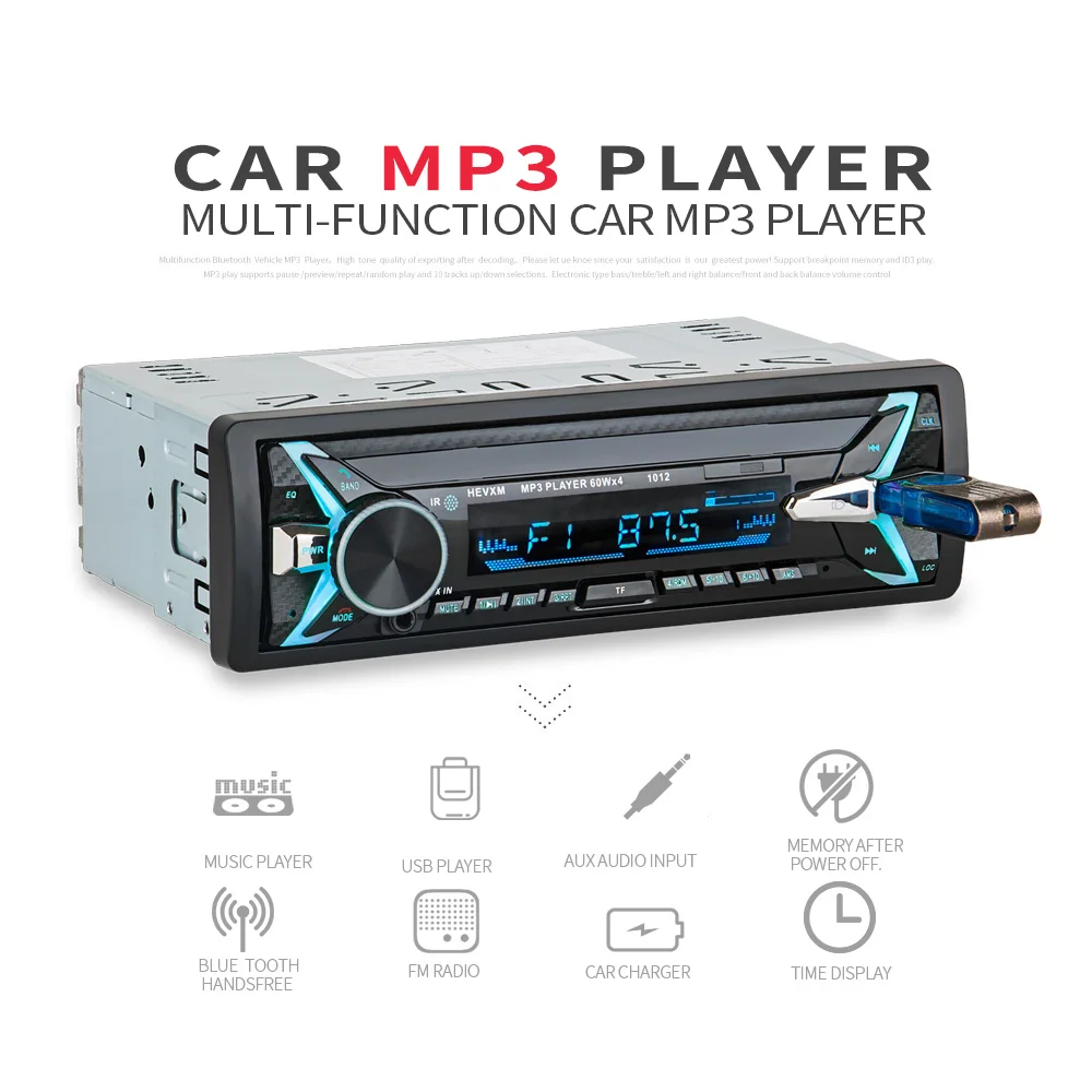 Автомагнитола 12 В стерео система с поддержкой Bluetooth V3.0 Типоразмер 1 Din FM Aux SD USB MP3 MMC