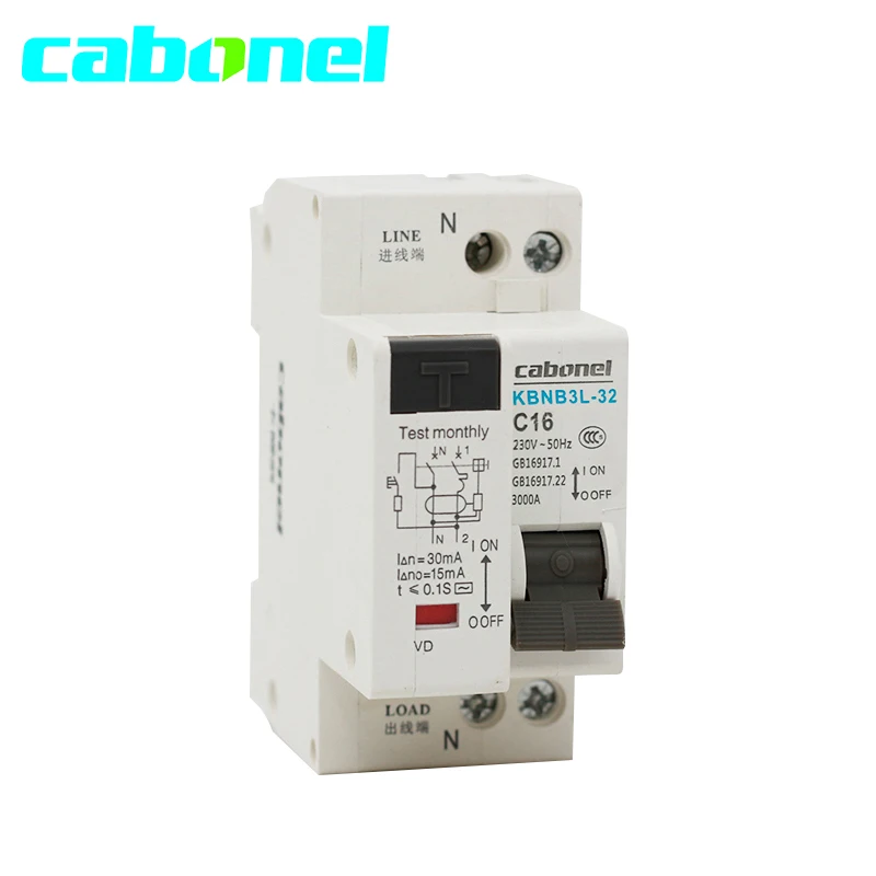 

Cabonel 230V Residual Current Circuit Breaker with over and short current Leakage Protection RCBO MCB KBNB3L-32 1P+N