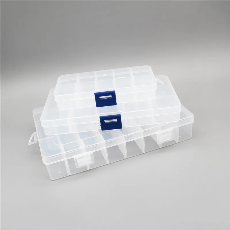 

10 and 15 Compartment Storage Box Practical Adjustable Plastic Case for Charms Bead Rings Jewelry Display Organizer