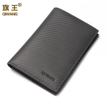 Carbon Pattern Real Genuine Leather Mens Passport Holder Wallets Man European Passport Cover Purse Brand Credit&ID Car Wallet