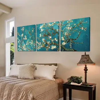 

Unframed Print Painted Van Gogh Oil Painting Reproductions 3 Piece Abstract Canvas Art Apricot flower Picture canvas painting