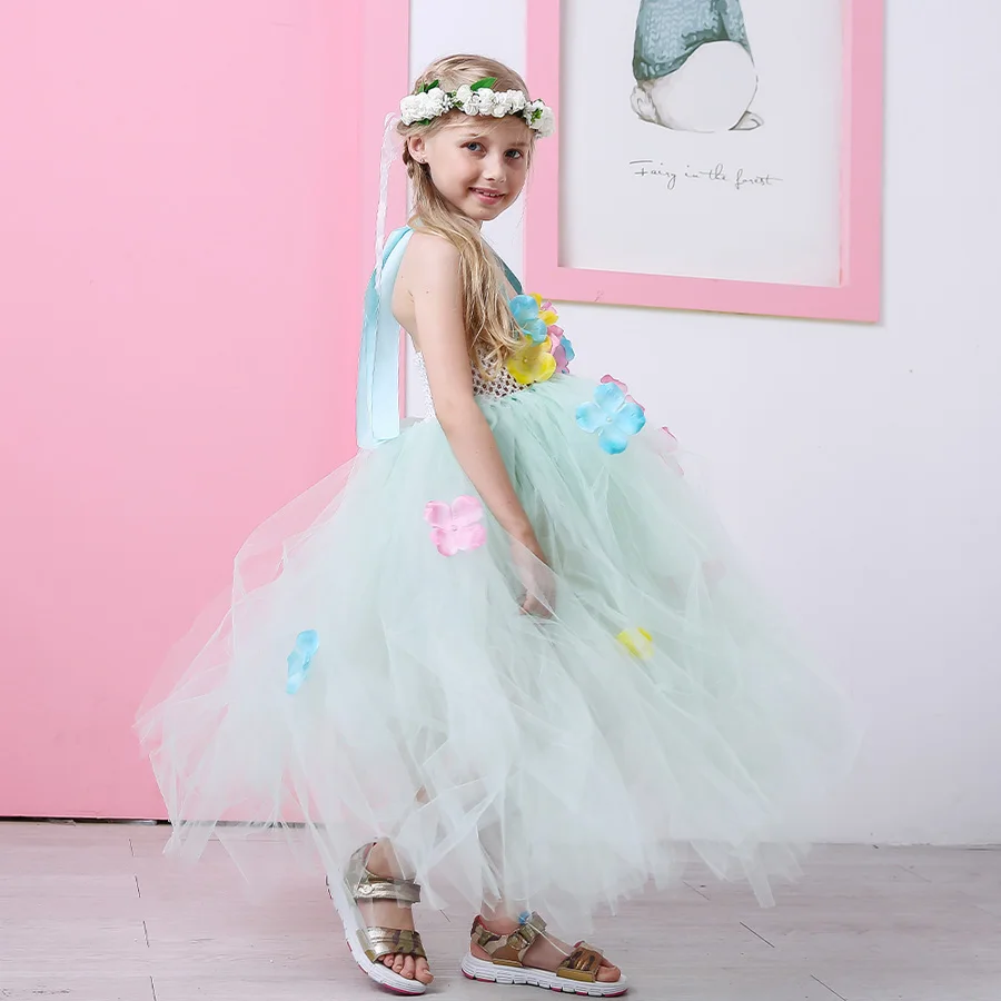 Handmade Flower Fairy Girls Tutu Dress Mint Green Princess Kids Flower Dresses Children Wedding Prom Party Photo Clothing (4)