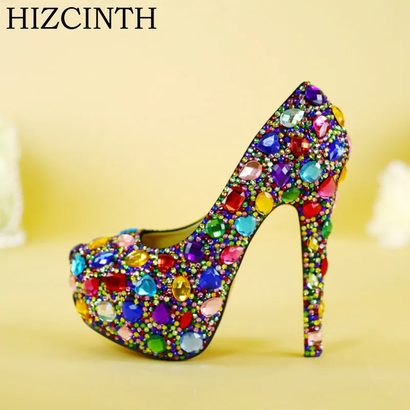 

HIZCINTH Wedding Shoes Crystal High-heeled Shoes Woman Colorful Diamond Rhinestone High Heels Plataformas Mujer Lady Shoes Pumps