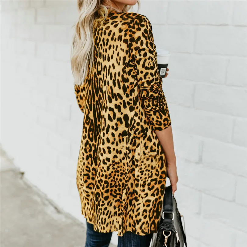  Fashion Womens Autumn Winter Casual Long Sleeve Leopard Print Fashion Coat Bllouse T-Shirt Tops Long coat New Arrival#4F01 (6)