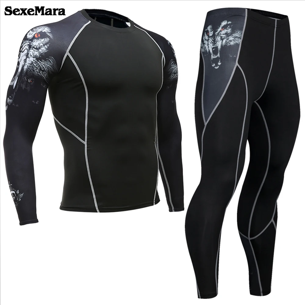 MMA Men's Compression thermal underwear Sport Suits Long Johns Gym Fitness workout Tights Sportswear Set mens leggings | Мужская