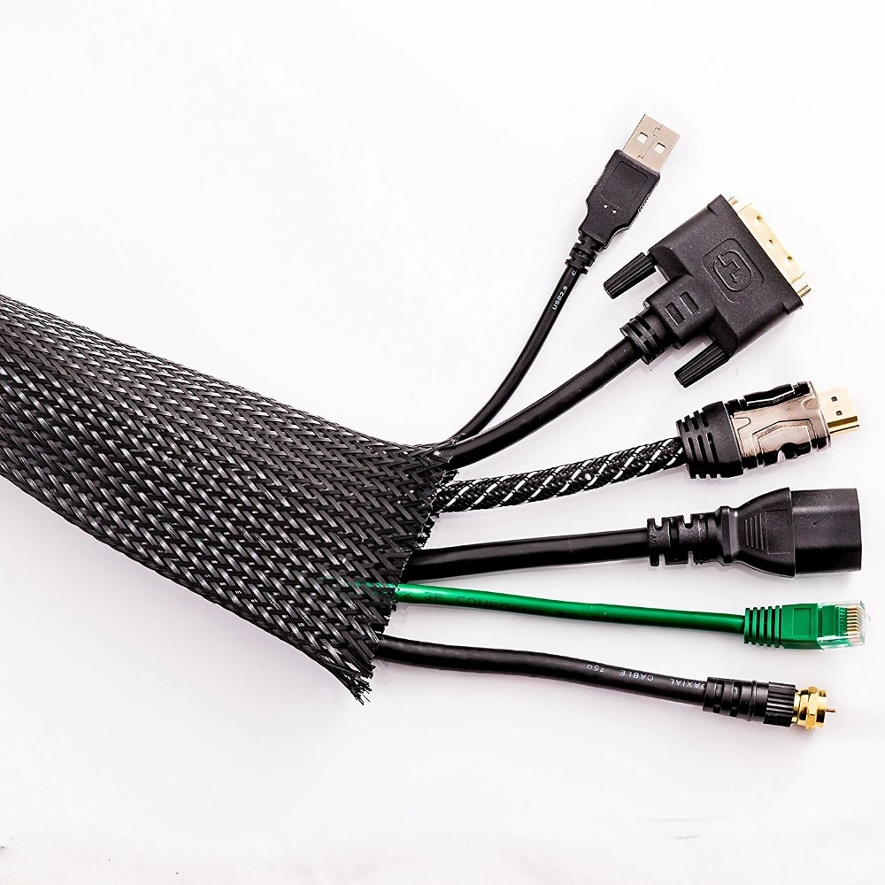 

30ft Length -3/4"=19MM Black - Flexo PET Expandable Braided Sleeving Cable for cable protection cable socks