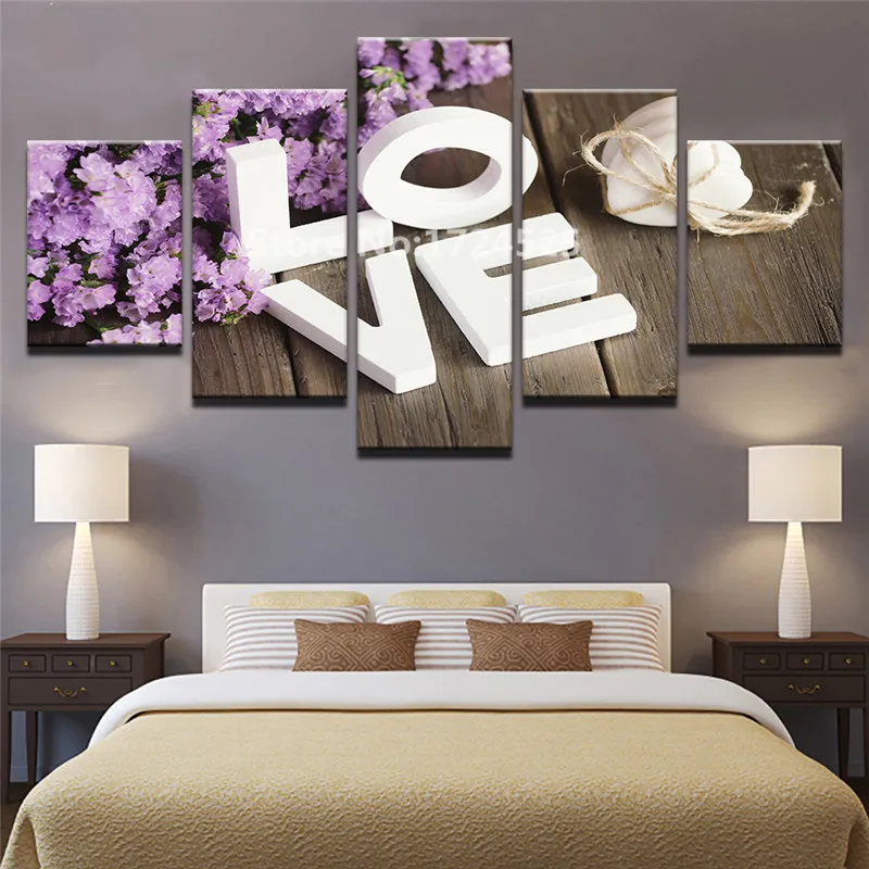 Modular-Pictures-Living-Room-Wall-Art-5-Piece-Purple-Hyacinth-Flower-Paintings-Home-Decor-Canvas-HD