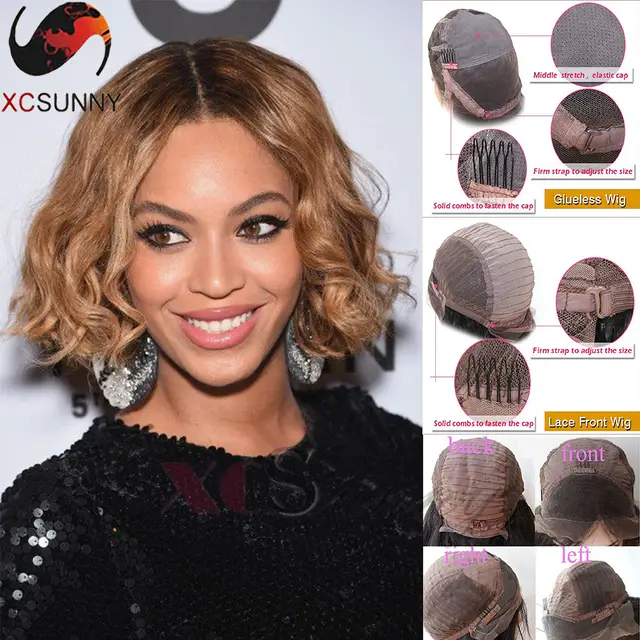 Beyonce Hairstyle T4 27 Color Ombre Human Hair Bob Wig Middle Part