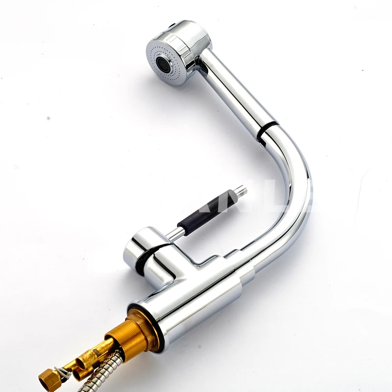 Free Shipping Solid Brass pull out Kitchen Mixer Cold and Hot Kitchen Tap Single Hole Water Tap Kitchen Faucet 
