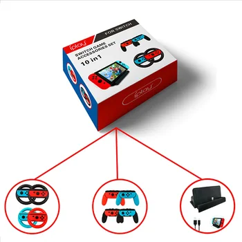 

10 in 1 Accessories Set for Nintend Switch 4x Steer Wheel Handle for Joy-con Grip 4x Controller Grips Type-C Cable Charger