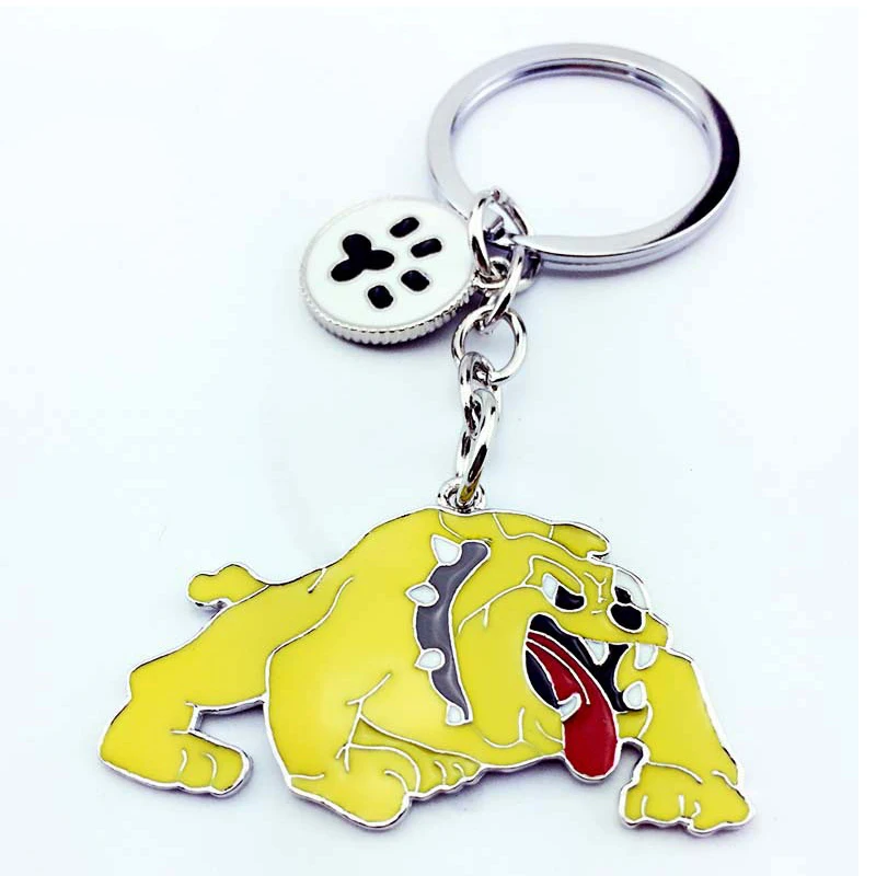 English Bulldog pendant key chains for men women white gold color metal