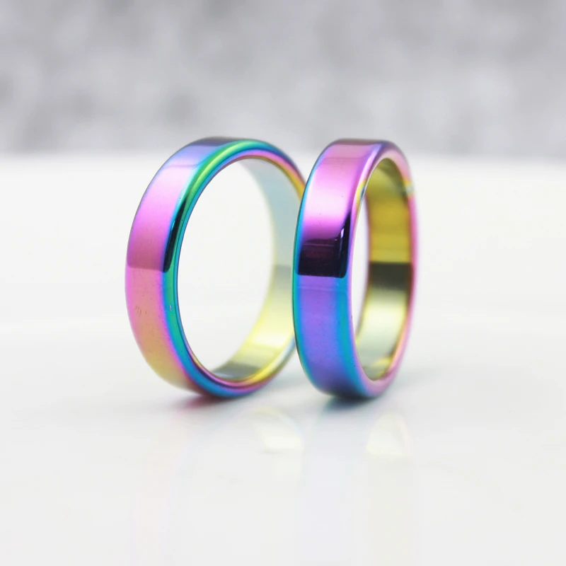 

Rainbow Color Grade AAA Quality 6 mm Width flat Hematite Rings( 1 Piece) HR1004