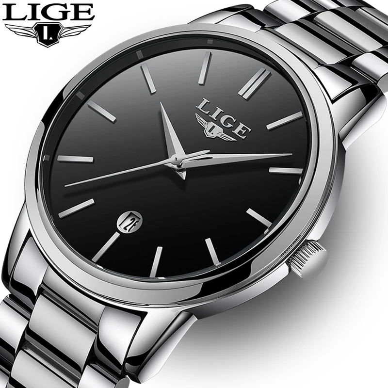 

LIGE Fashion Casual Brand Waterproof Watch Men Slim Simple Stainless Steel Quartz Watches Clock Mens Relogio Masculino +gift box