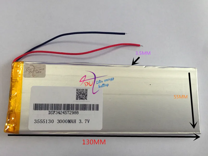 

Wholesale 10pcs 3.7V 3000mAh 3555130 Polymer Lithium Li-Po Rechargeable Battery For MP5 GPS DVD Tablet PC Power Bank E-book