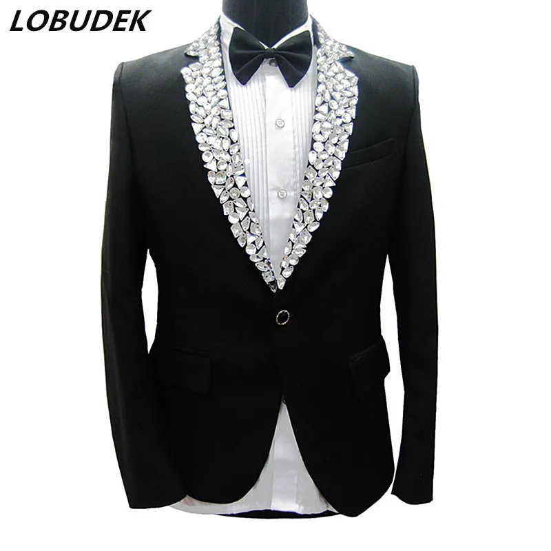 Черный для мужчин's костюмы блестящие стразы пиджаки для женщин формальные Жених Свадебные платья Вечерние выпускного вечера певец