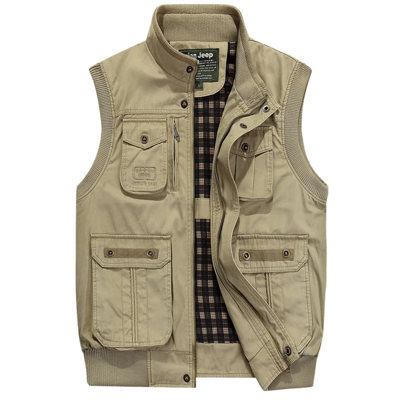 Men Vests Denim Cargo Casual Spring and Autumn Big Pockets Plus Size ...