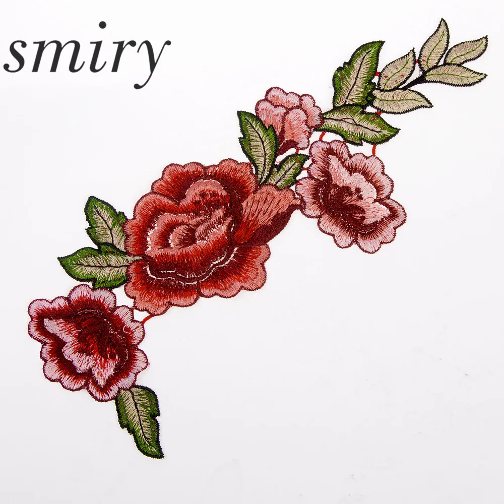 

smiry New Red Penoy Floral Trim Venise Applique Motif Embroidered Collar Trimming Sew on Patches For Sewing Repair Bag Clothes