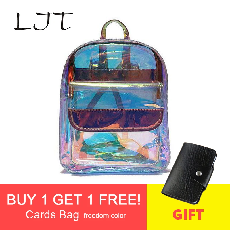 

LJT Women Transparent Backpacks High Quality PVC Cool Mini Clear Bag Student Harajuku Waterproof School Bag Holographic BackpacK
