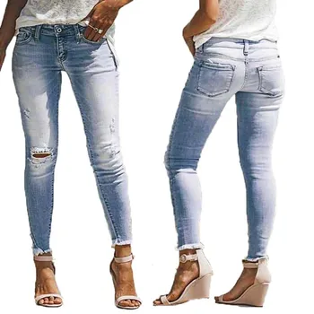 

Women Denim Jeans Ripped Hole Skinny Stretch Pencil Pants Plus Size Jean Pants