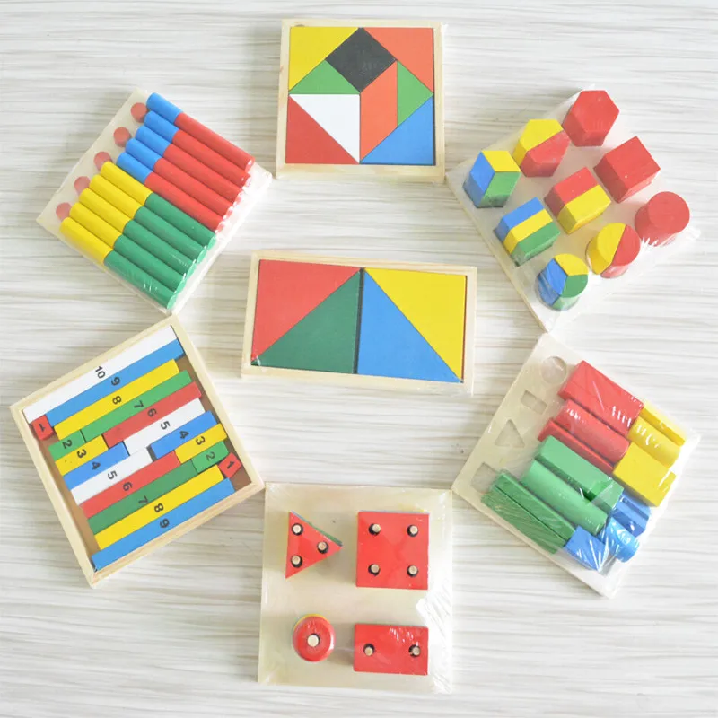 14 pcsWooden здания дошкольного Семейный комплект Пазлы игрушки геометрическая фигура развивающие игрушки детские игрушки обучения детей