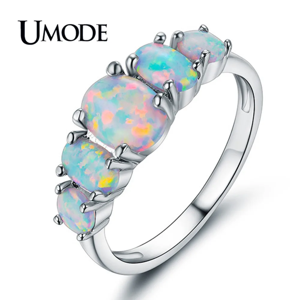 

UMODE White Gold Color Oval Opal Ring for Women 2018 New Arrival Fashion Jewelry Anel Anillos Mujer Moda Bague Femme AUR0410B