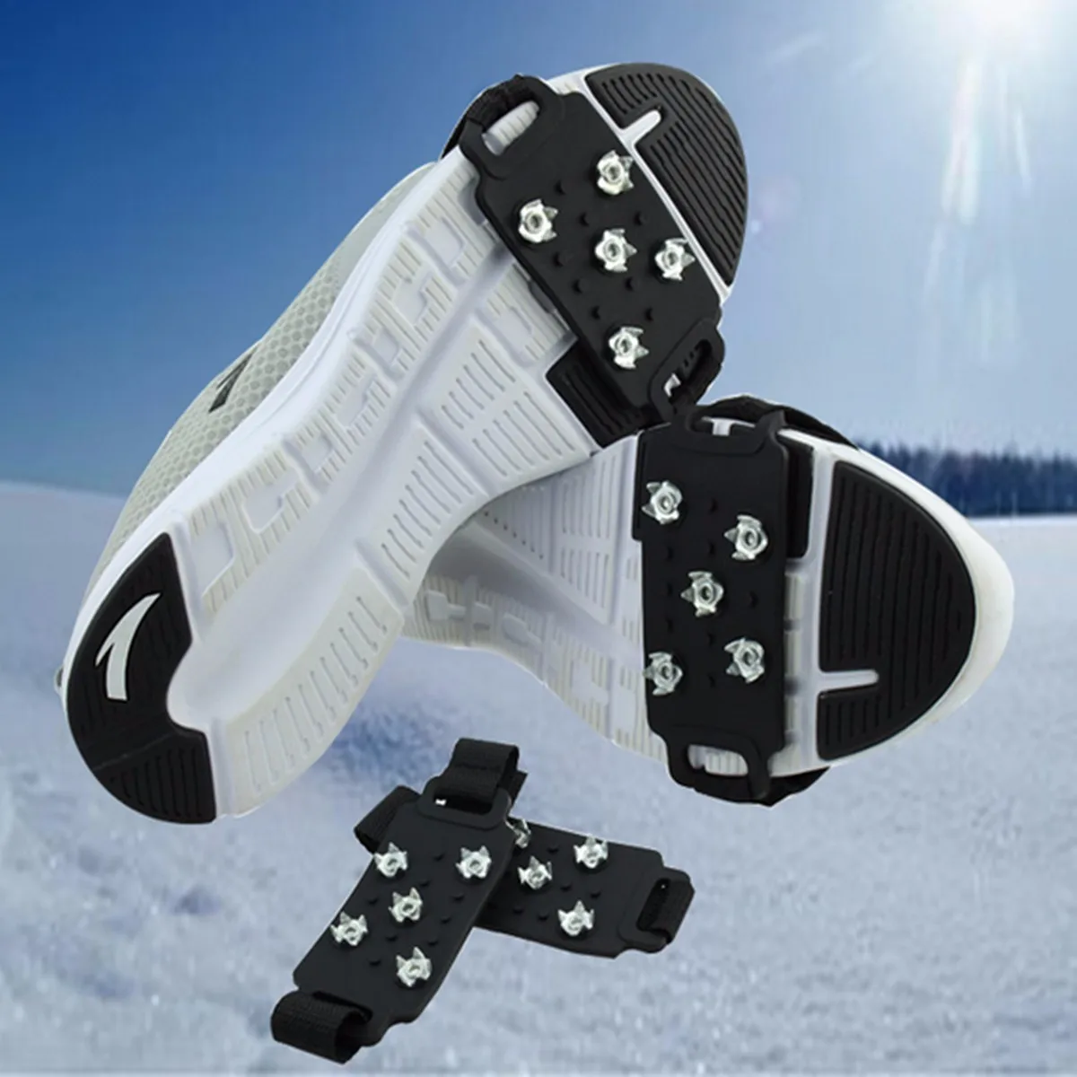 

1Pair Silica Gel Ice Grippers, Snow Ice Climbing Anti Slip Spikes Grips Crampon Cleat 5-Stud Shoes Cover Hiking Trekking Slipper