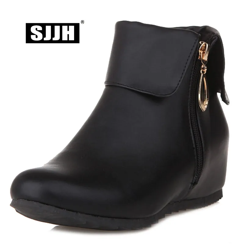 

SJJH Woman Ankle Boots with Round Toe 5cm Height Increasing Plush Short Martin Boots Fashion Casual Sweet Shoes Large Size Q111