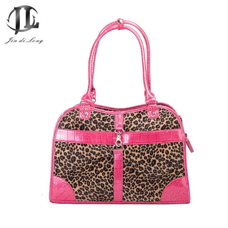 

2017 Brand PVC Leopard Stylish Sturdy Pet Handbags Tote Outdoor Ventilate Dog Cat Storage Bags Travel Porable Bolas Pink/Brown