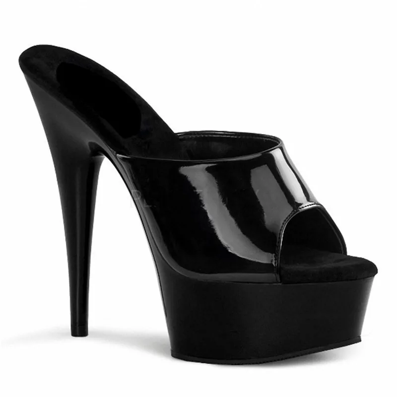 

Sexy Women Strippers 15cm High-Heeled Sandals Fashion Shoes Black Patent 6 Inch High Heel Platform Stiletto Sandals