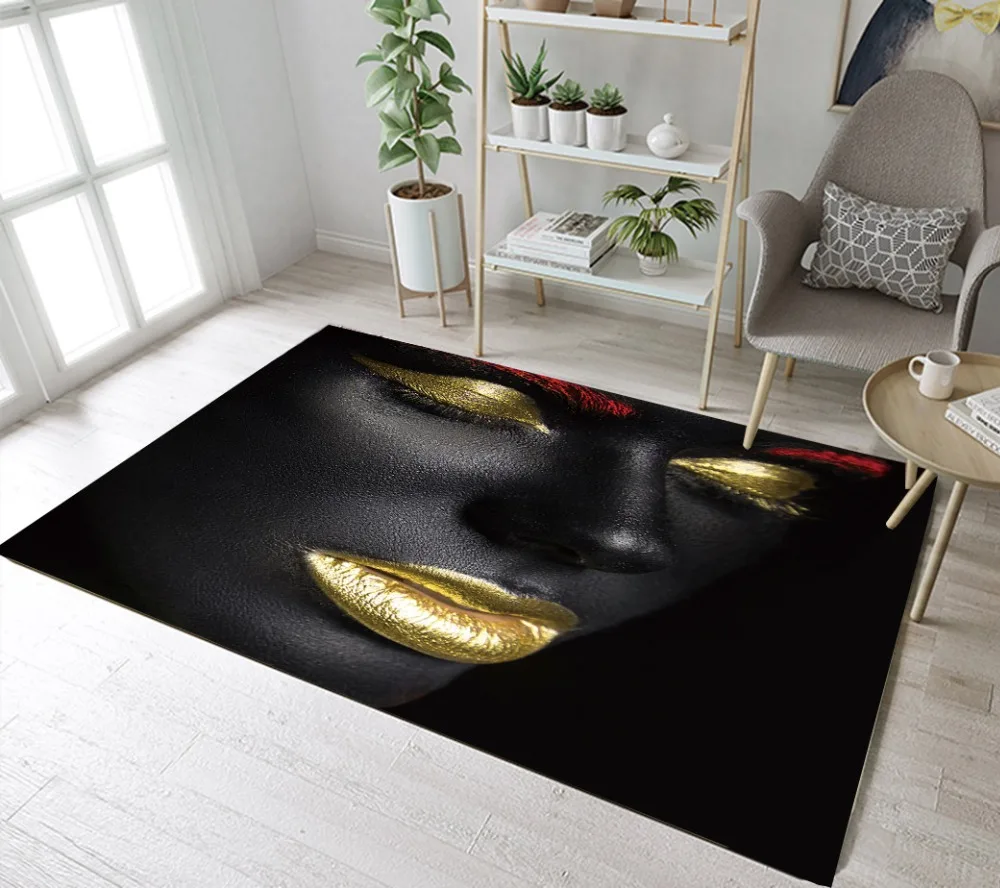 

African Woman With Red Eyebrows Golden Lips Home Children's Room Floor Cushion Kitchen Area Rugs Bathroom Carpets Non-Slip Mat