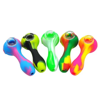 

New Pattern Portable Silicone Tobacco Smoking Pipe With Glass Bowl Screen Available Herb Pipe