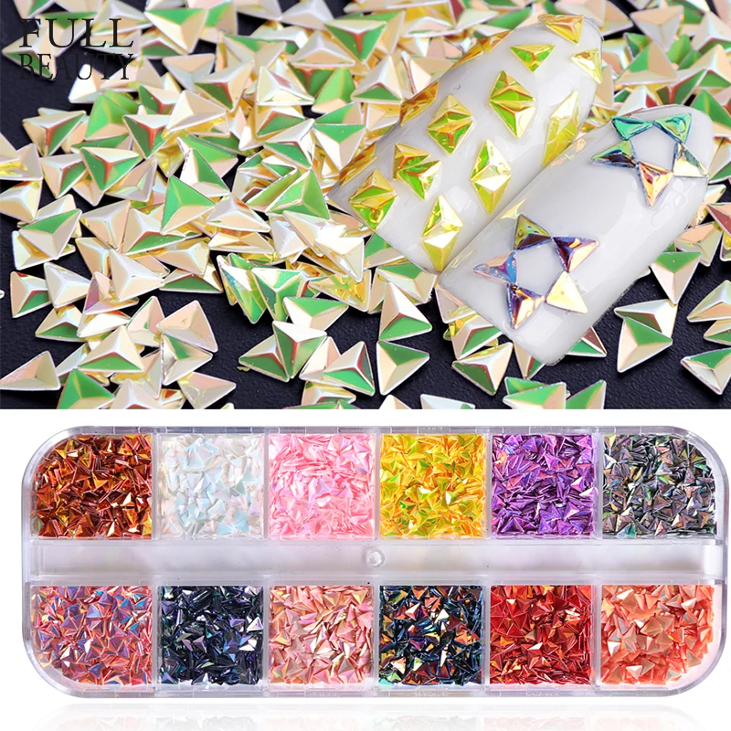 

Full Beauty 1 Case Nail Sequins Mixed 12 Color Gradient Triangle DIY Sheets Manicure Tips Nail Art Decor Holo Nail Flakes CH1-12