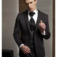 Две кнопки Черный Жених Смокинги для женихов Для мужчин свадебные костюмы для выпускного индивидуальный заказ(куртка+ Брюки для девочек+ жилет+ галстук) НЕТ: 069