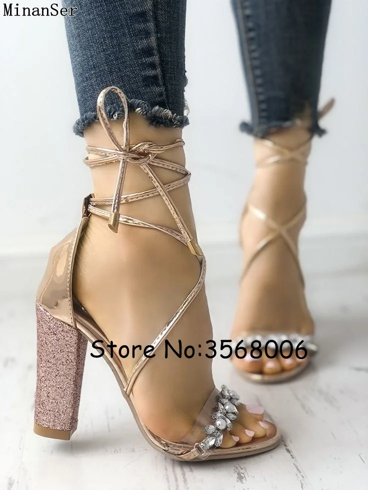 gold lace up chunky heels