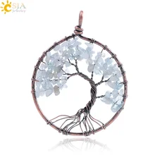 CSJA Древо жизни ожерелье кулон натуральный камень чип шарик ручной работы проволока обертывание лазурит опал прозрачный Кристалл женские ювелирные изделия E508