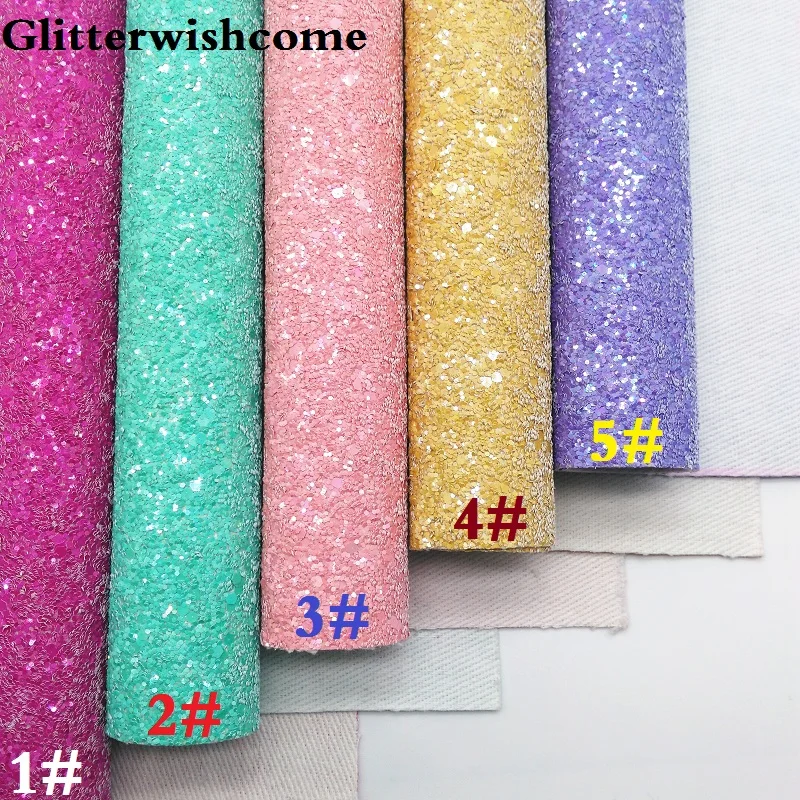 Синтетическая кожа Glitterwishcome 21 х29 см Размер A4 крупная блестящая винил для бантов