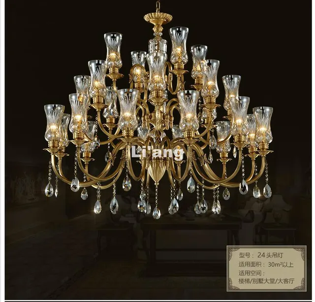 Free 24l D125cm Hotel European Brass Chandelier Antique Free 24l D125cm Hotel European Brass Chandelier Antique Pendant E14 Vintage Copper Crystal