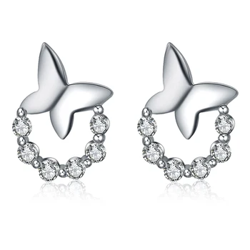 

Butterfly Jewelry Silver Zircon Diamond Earrings Stud Wedding Jewelry Female Sterling Silver Earring 925 Stud White Gold Plated