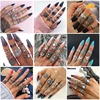 Docona Boho Finger Jewelry Crown Geometric Rhinestone Leaf Women Ring Sets Hollow Stacking Finger Rings Vintage Silver Color ► Photo 1/6