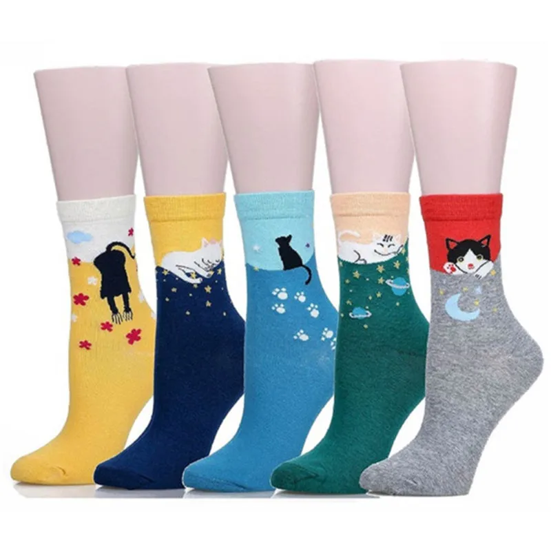 Модные повседневные милые носки из хлопка с кошкой, женские брендовые хлопковые носки без пятки, женские зимние теплые носки, забавные Meias Calcetines