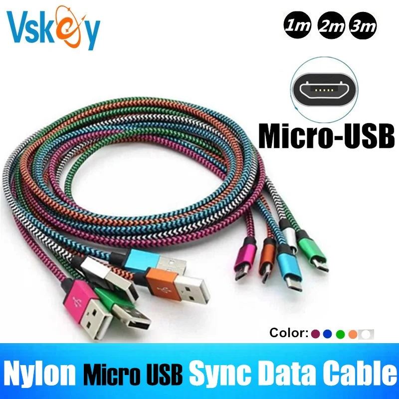 VSKEY 10 قطعة النايلون المصغّر usb مزامنة كابل بيانات لسامسونج هواوي سوني LG ASUS XiaoMi شاحن هاتف محمول يعمل بنظام تشغيل أندرويد كابل الشاحن 1 m 2 m 3 m