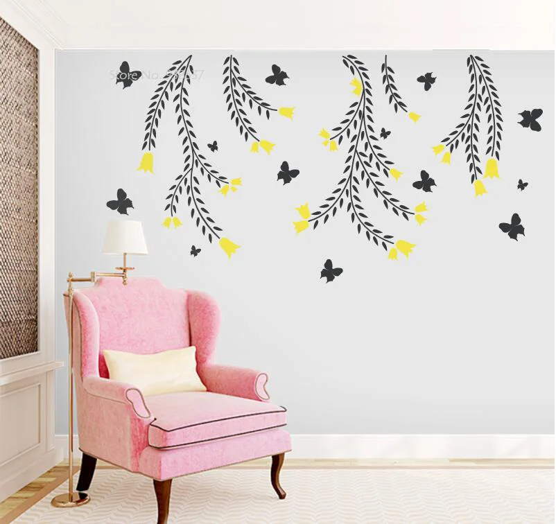 Butterflies and Vines Wall Decal For Living Room Removable Vinyl Wall