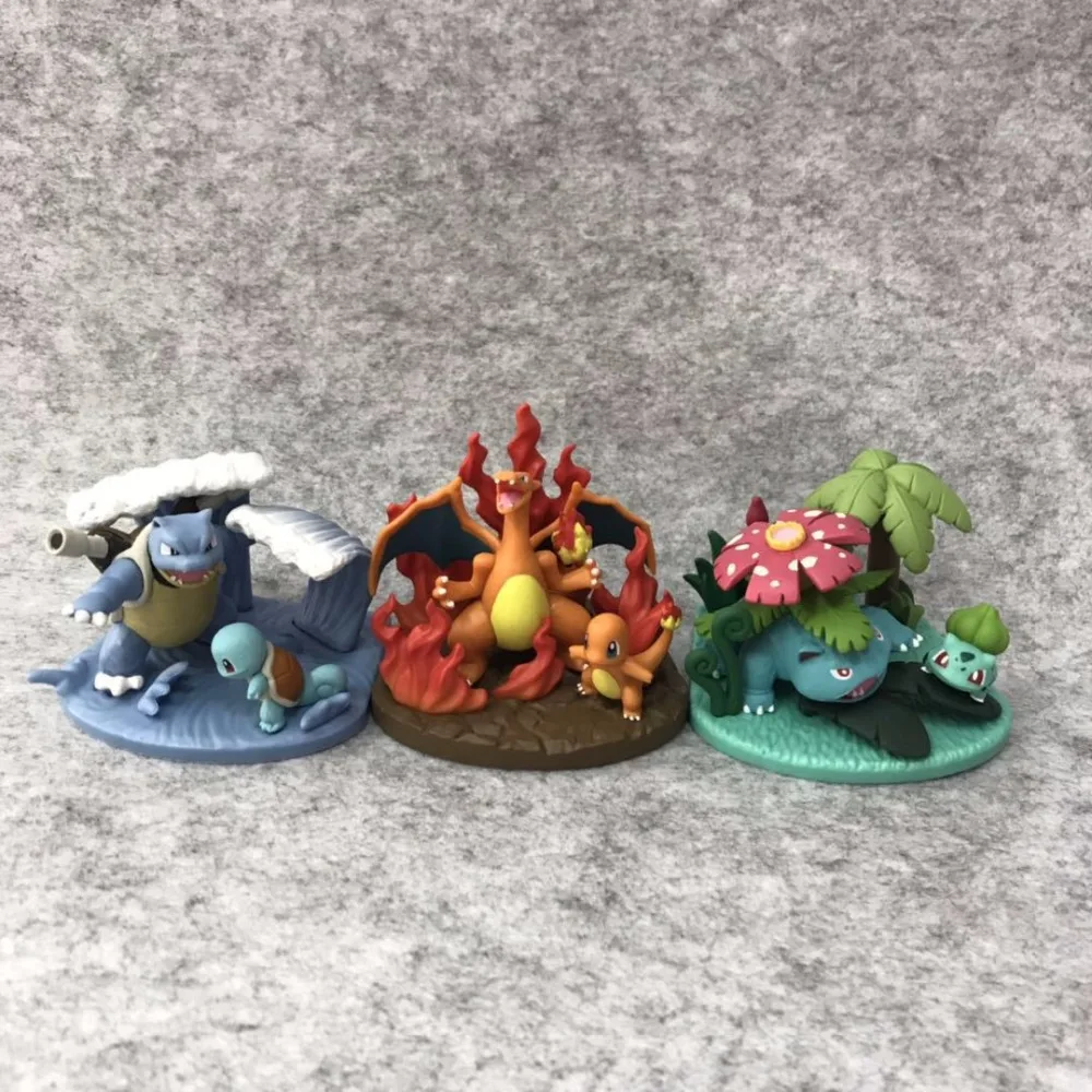 

Anime Pikachu Bulbasaur Blastoise Charizard Three Family PVC Action Figure Collection Model Doll TAKARA TOMY POKEMON Toys Gift