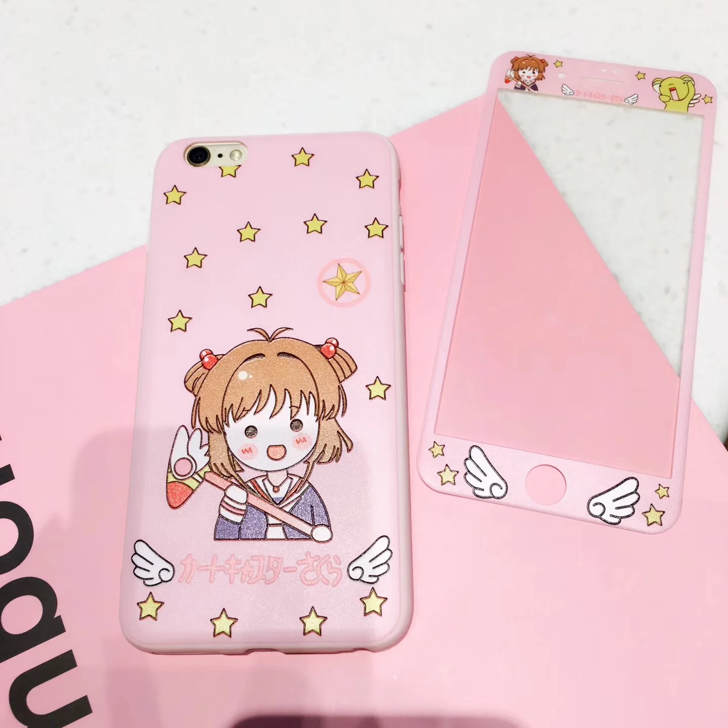 

Rlenda Card Captor SAKURA Phone Case For iphone 6 S 7 8 plus Soft TPU Cover+ Front Screen Protector 3D Full Cover Tempered Glass